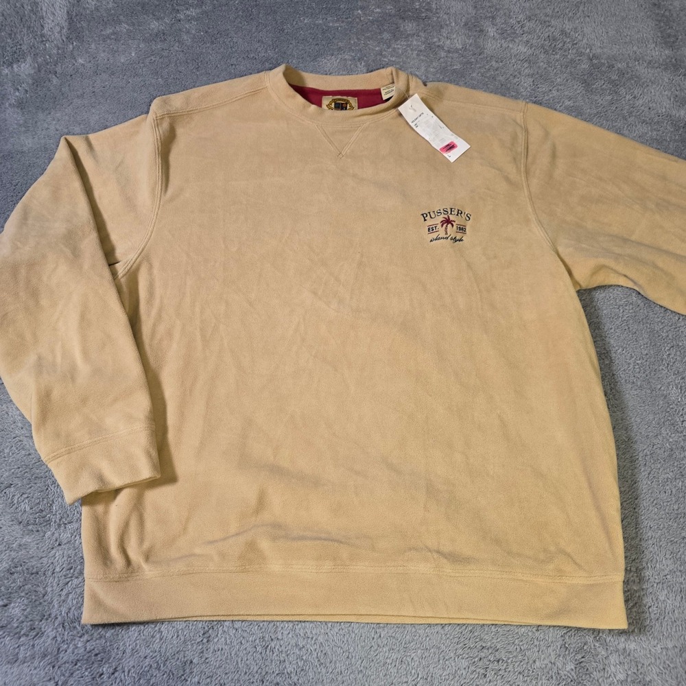 Pusser's West Indies Mens L Fleece Sweatshirt Tan Embroidered Logo Pullover